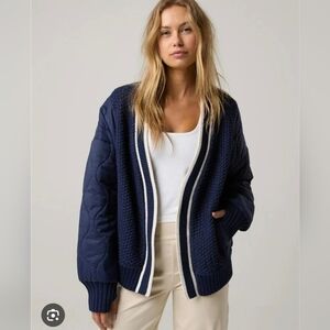 Aerie Navy Blue Knit And Quilted Bomber Jacket